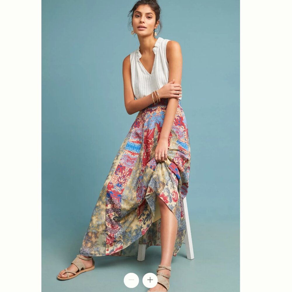 HEMANT & NANDITA Louvre Red and Blue Floral Maxi A-Line Skirt